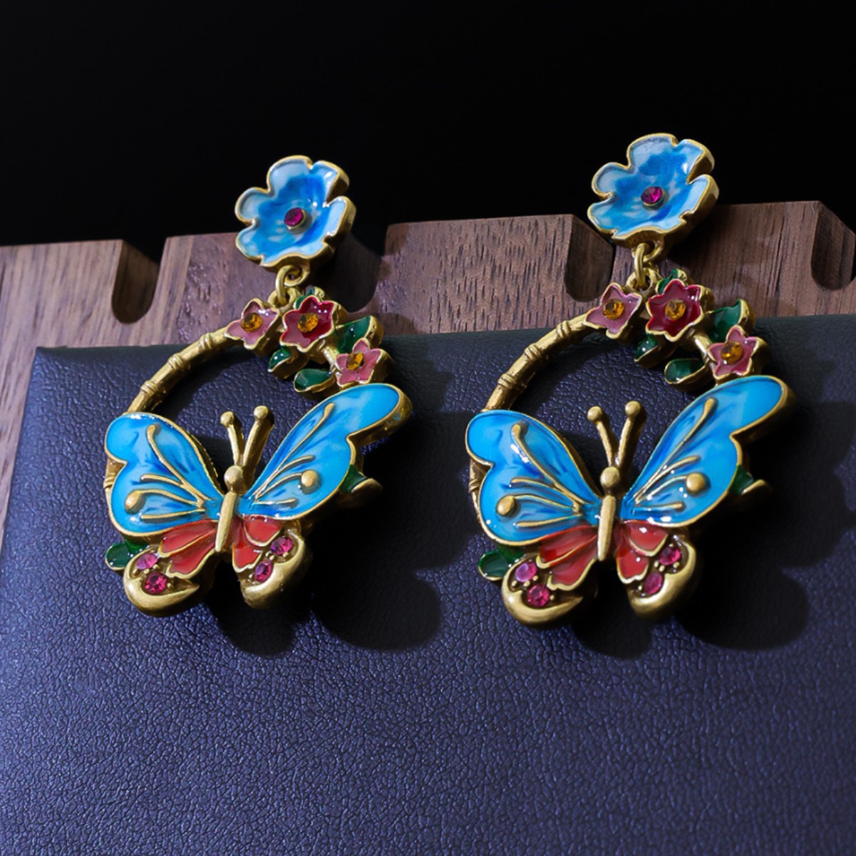Women's Bohemian Retro Butterfly Flower Earrings, Colorful Design